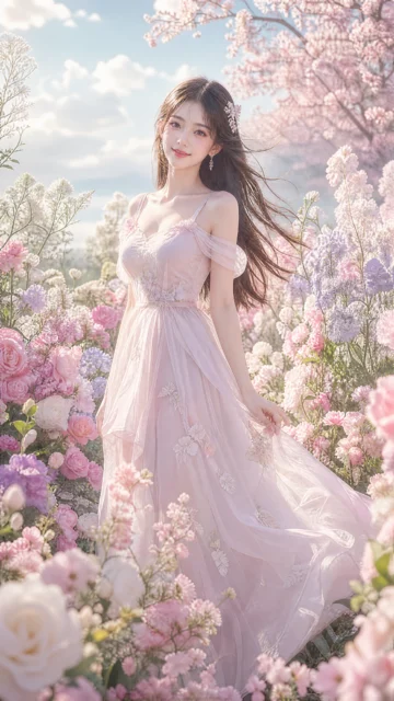 花海少女唯美手机壁纸