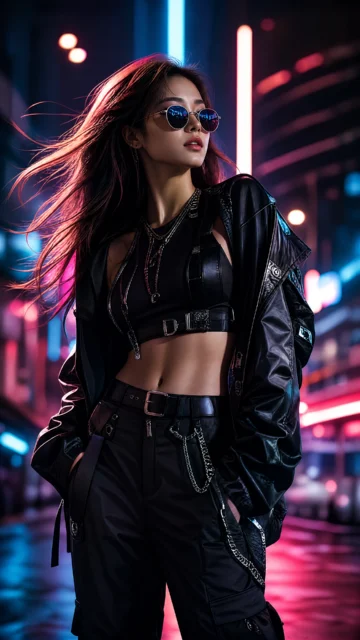潮流女郎霓虹街头手机壁纸