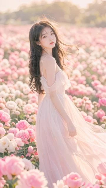 花海少女唯美手机壁纸