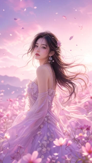 唯美女孩梦幻花海手机壁纸