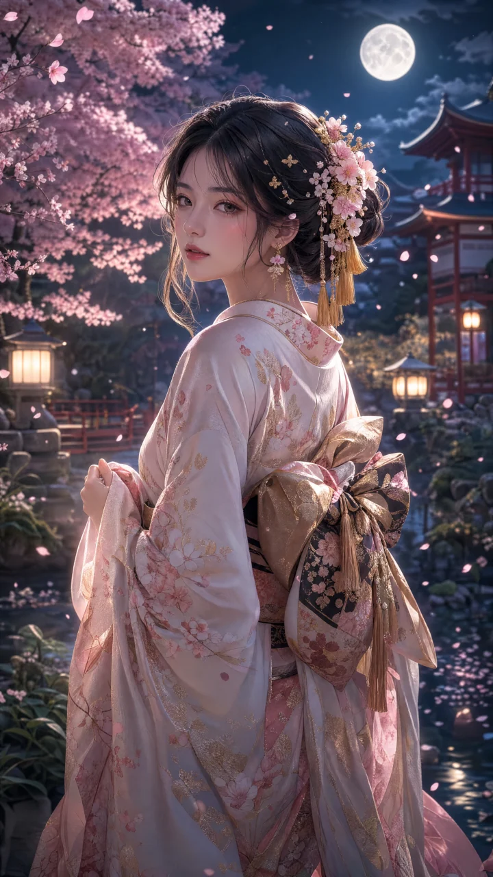 月下樱影和风角色手机壁纸