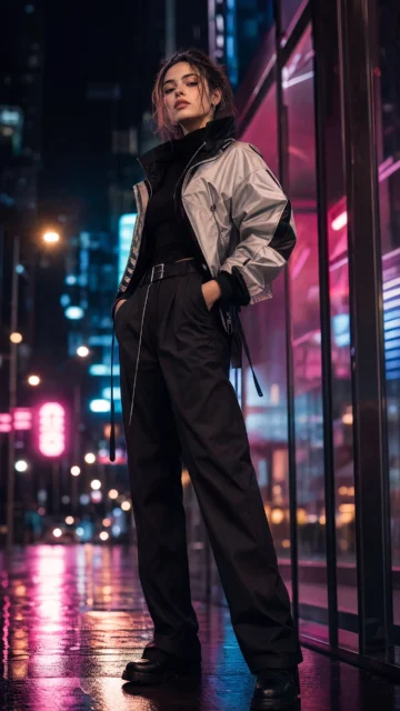 潮流女郎霓虹街头手机壁纸