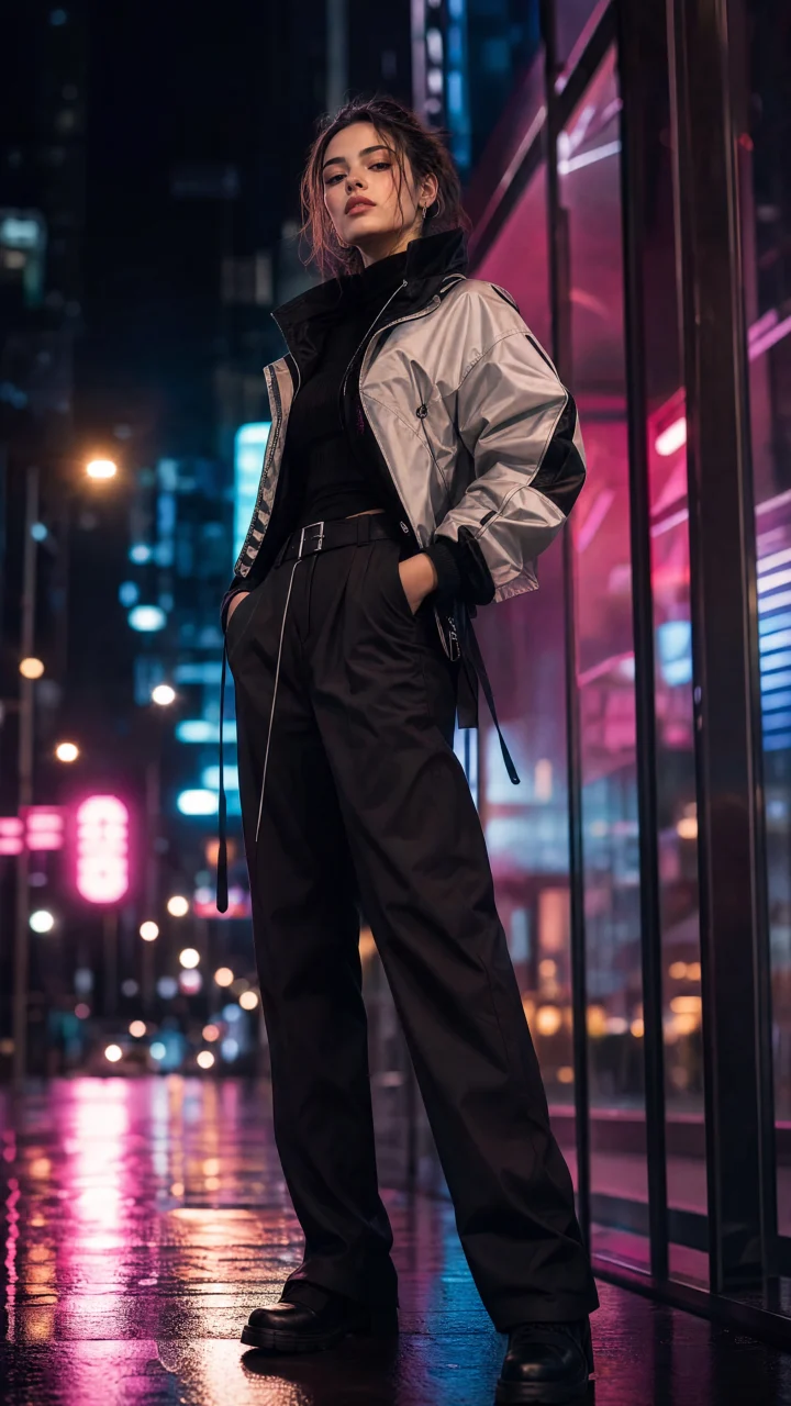 潮流女郎霓虹街头手机壁纸