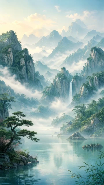 云雾山水手机壁纸