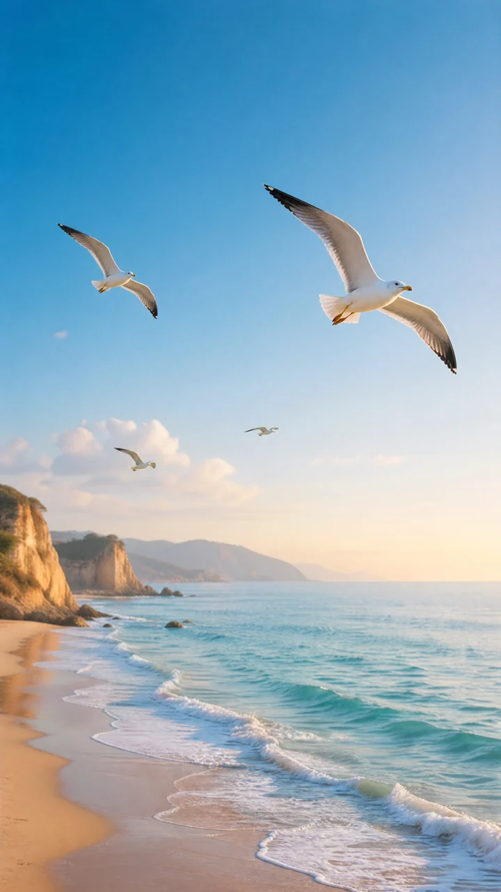 海边海鸥清晨手机壁纸