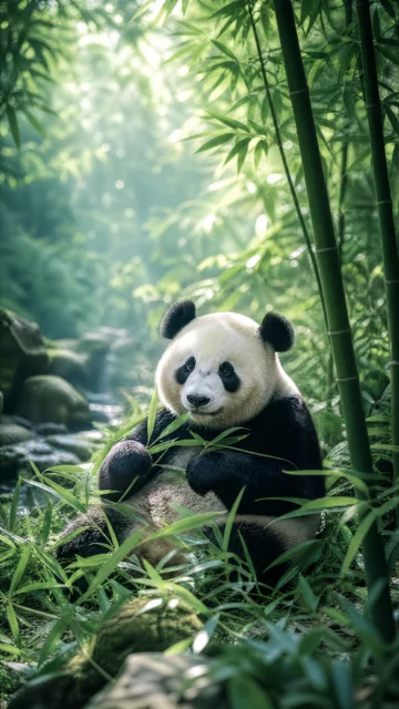 竹林深处的可爱熊猫手机壁纸