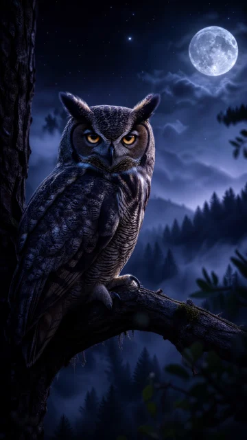 夜色猫头鹰手机壁纸