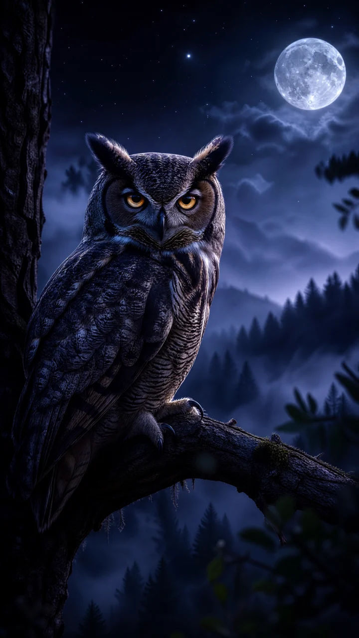 夜色猫头鹰手机壁纸