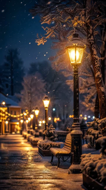 冬日灯光雪夜手机壁纸