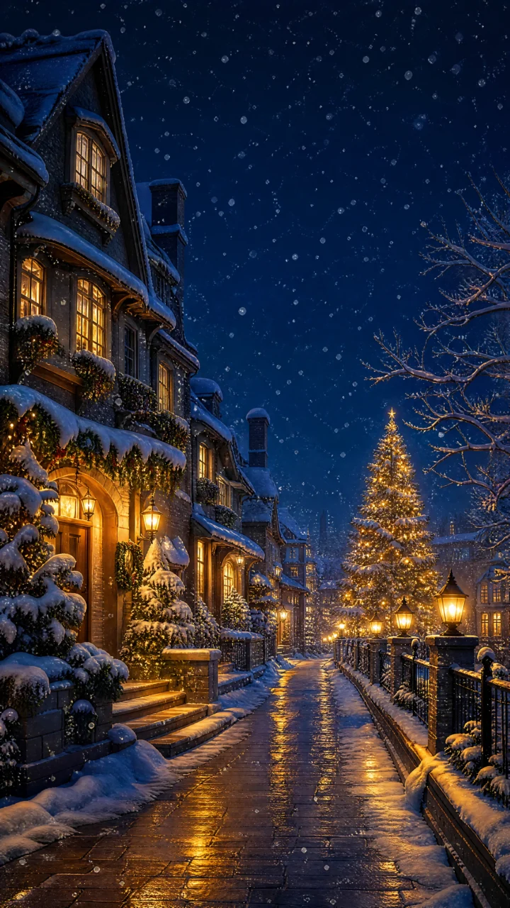 平安夜温暖雪景手机壁纸