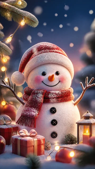 温馨圣诞雪人手机壁纸