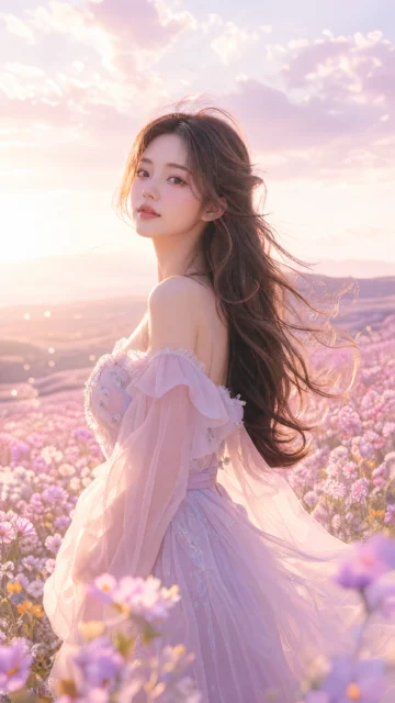 唯美少女梦幻花海手机壁纸