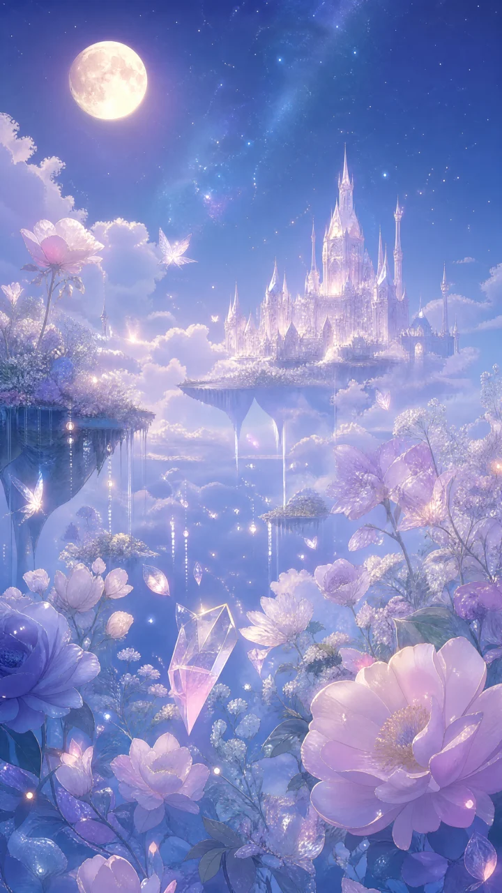 梦幻星月花海插画手机壁纸
