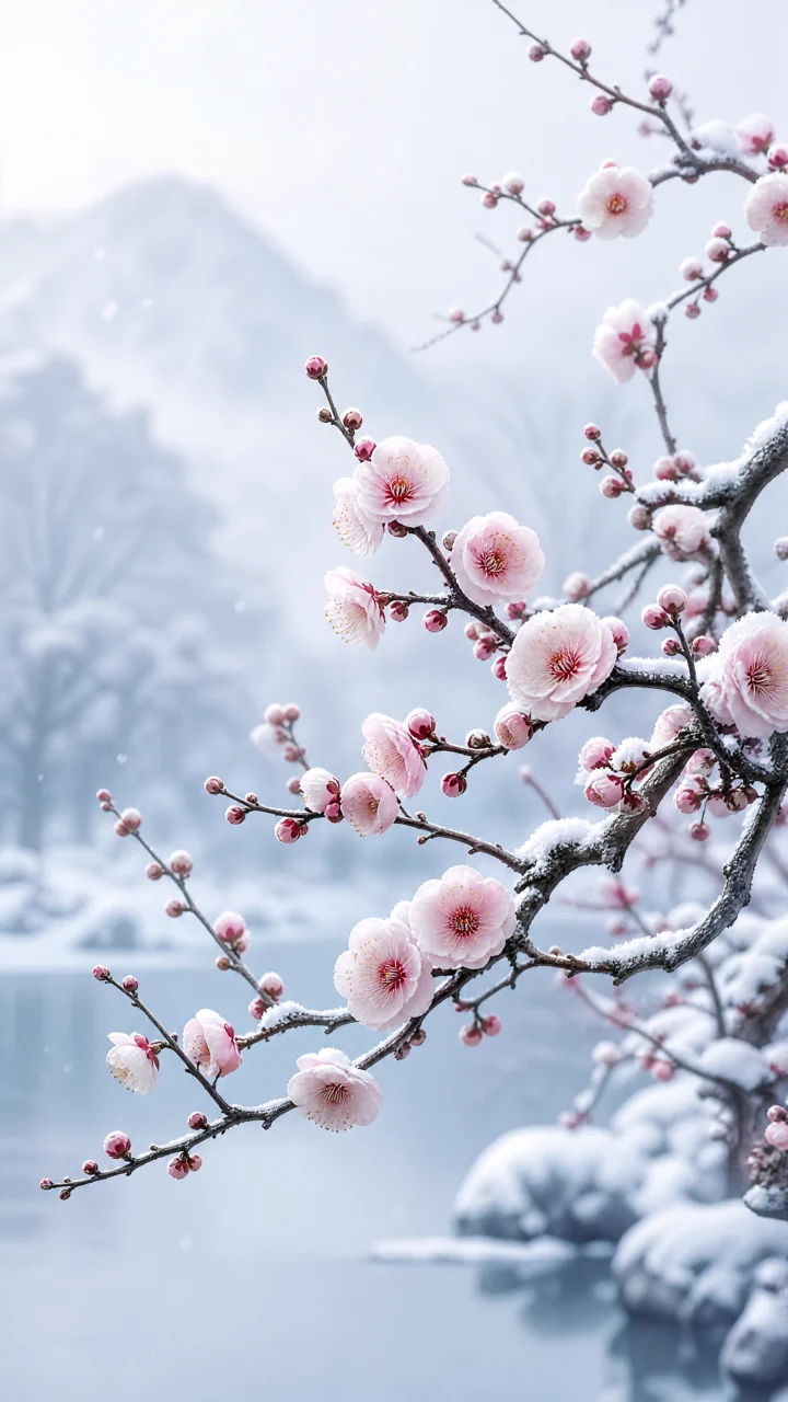 雪中梅花雅致手机壁纸
