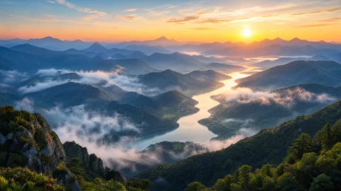 山川晨曦桌面壁纸