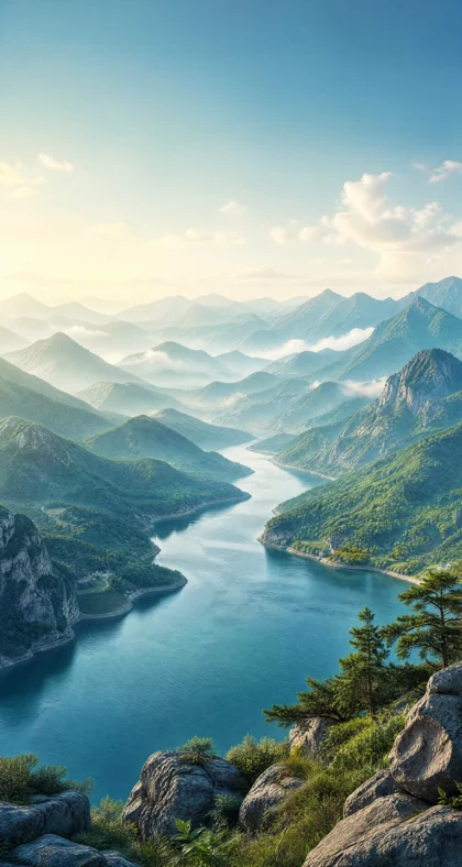 晨雾山川平板壁纸