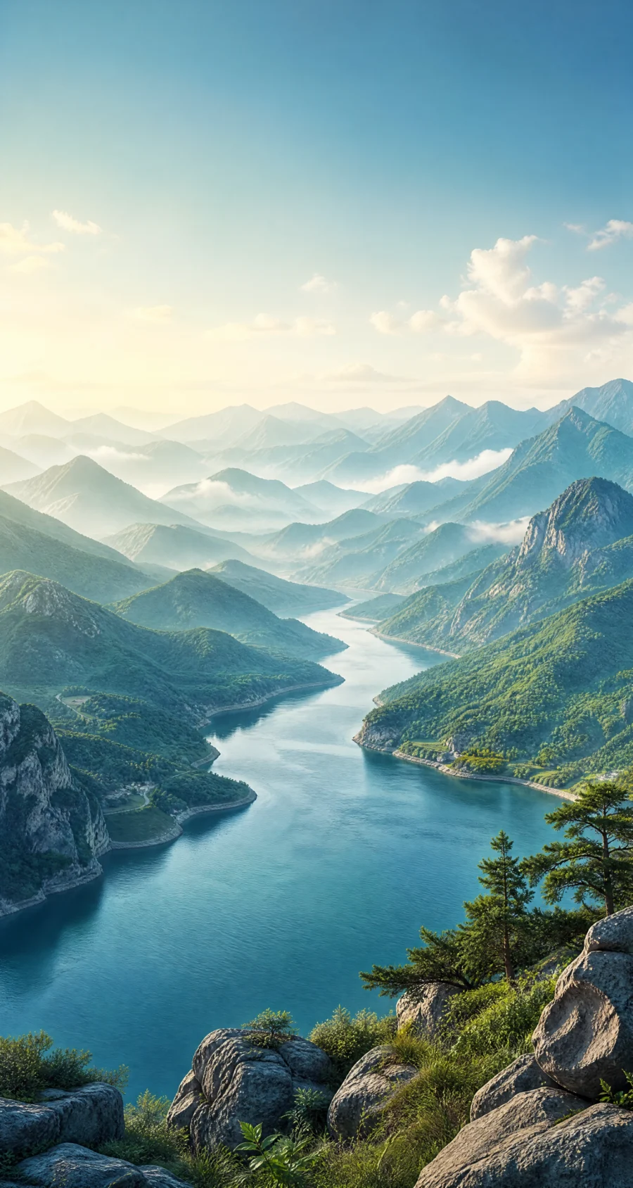 晨雾山川平板壁纸