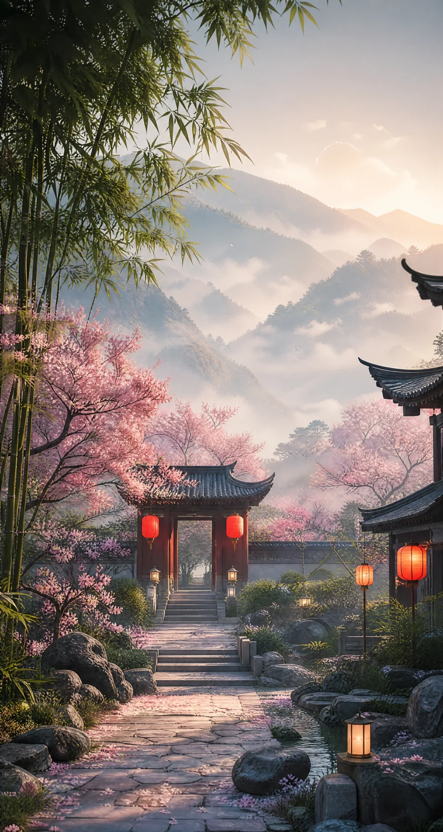 亚洲风情东方庭院平板壁纸