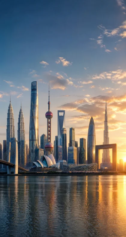 黄昏城市地标建筑平板壁纸