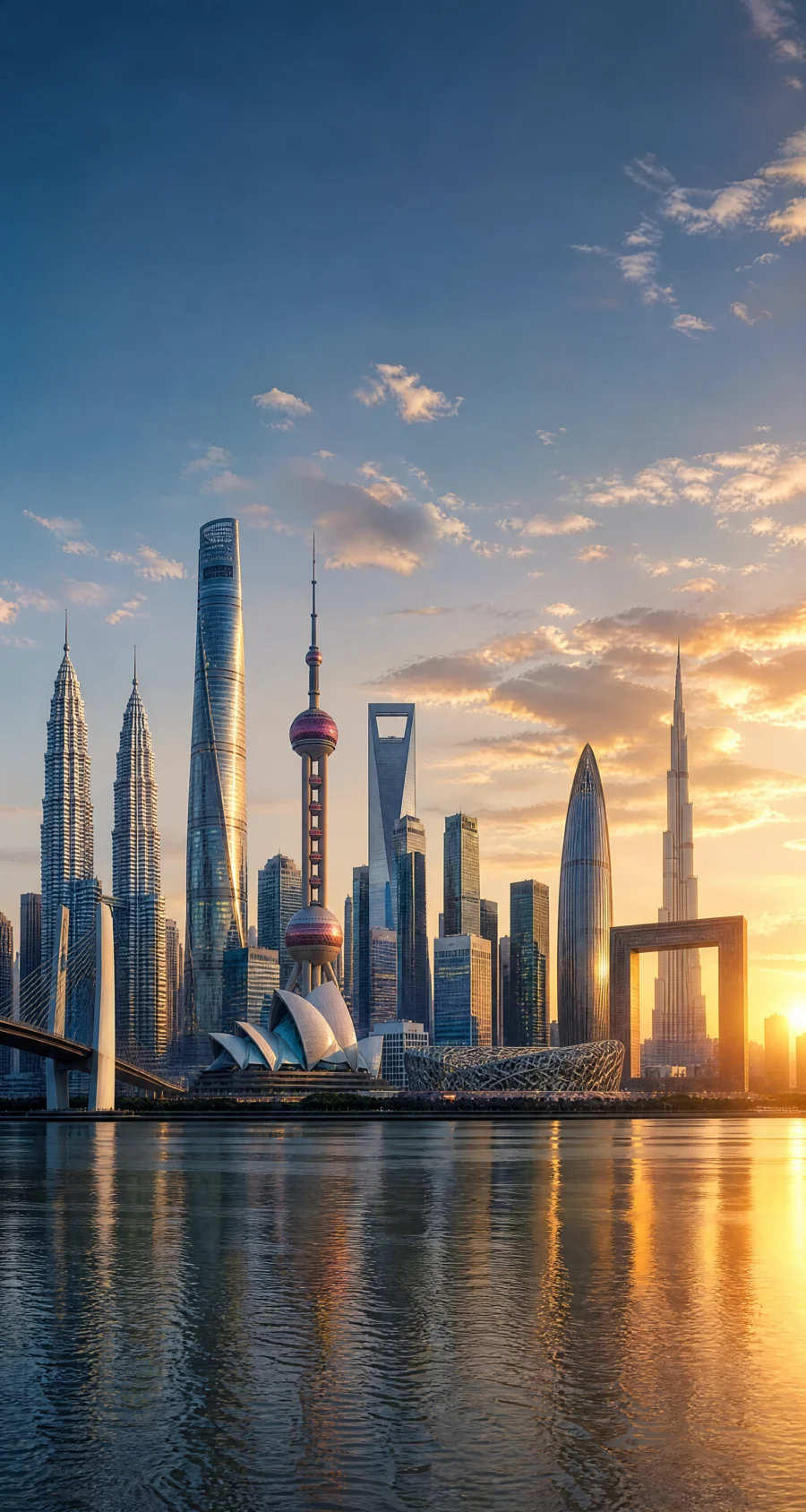 黄昏城市地标建筑平板壁纸
