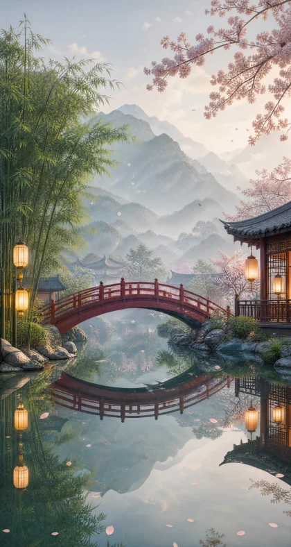 亚洲风情东方庭院平板壁纸