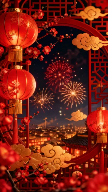 春节红金灯笼手机壁纸