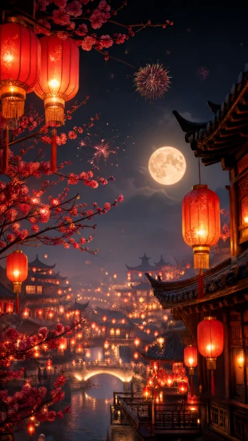 元宵灯会月夜手机壁纸