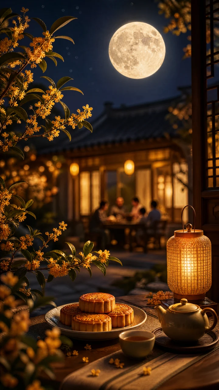 月下团圆温馨手机壁纸