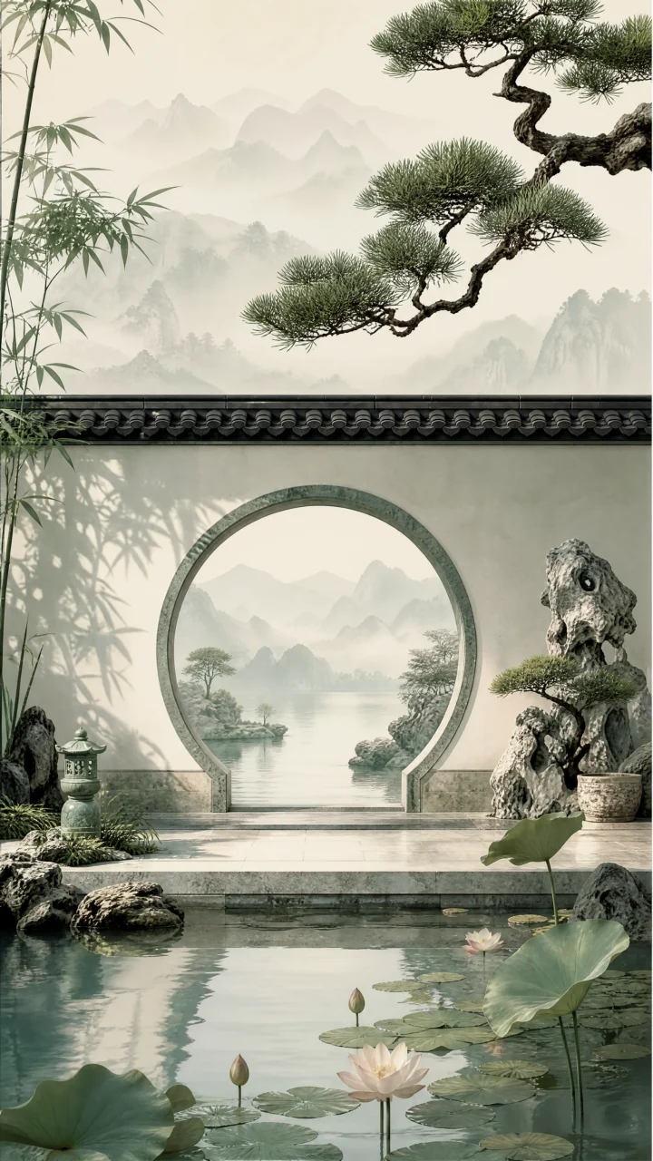 东方雅韵静谧庭院手机壁纸