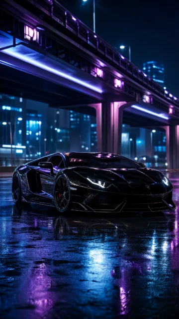 霓虹雨夜豪车大片手机壁纸