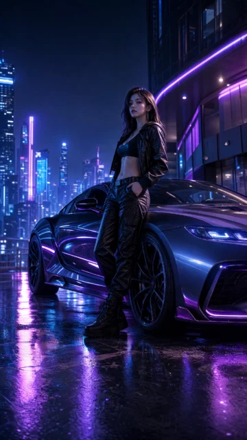 霓虹车模都市夜景手机壁纸