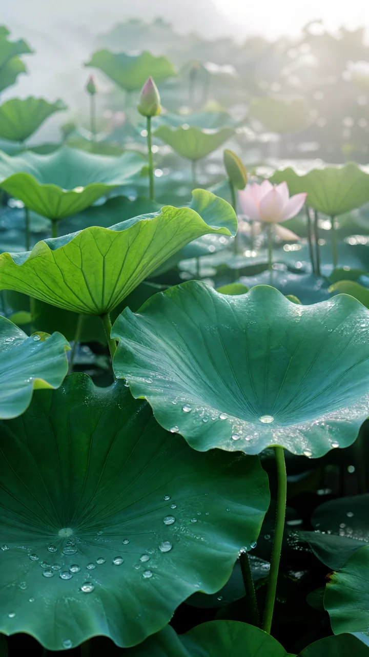 清晨荷叶露珠手机壁纸