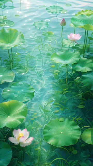 清澈水域中的水生植物手机壁纸