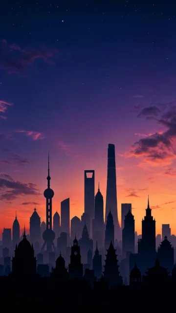 黄昏城市建筑剪影手机壁纸