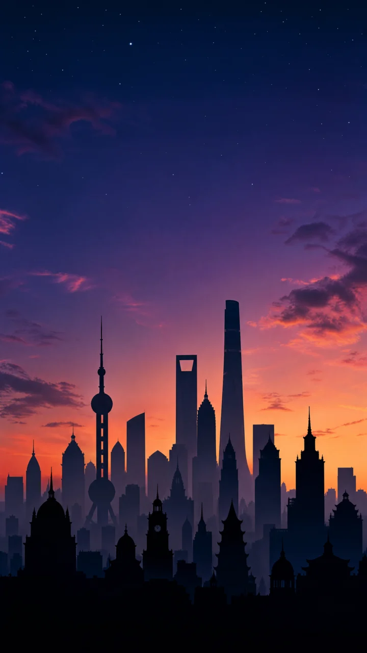 黄昏城市建筑剪影手机壁纸