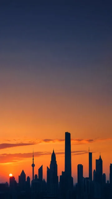 黄昏城市建筑剪影手机壁纸