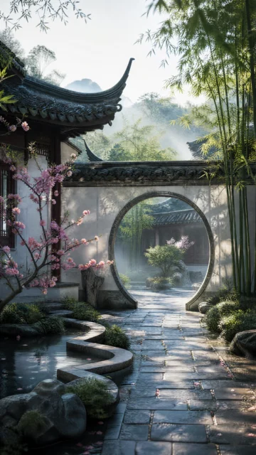 东方庭院静谧手机壁纸