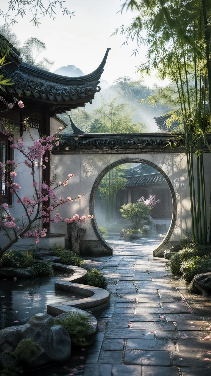 东方庭院静谧手机壁纸