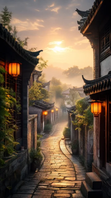 古城街巷晨光手机壁纸
