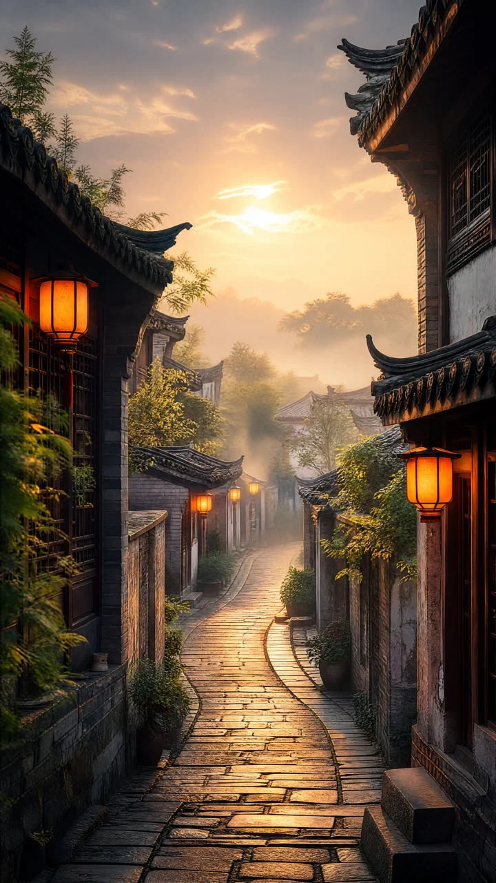 古城街巷晨光手机壁纸