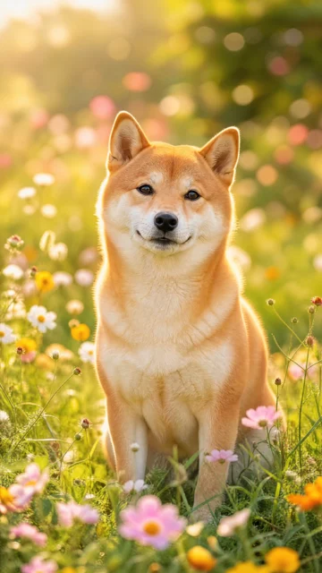 阳光草地上的治愈柴犬手机壁纸