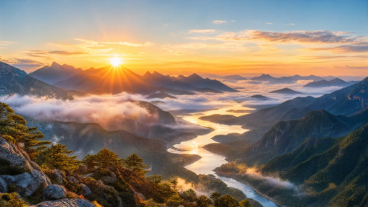 山川日出桌面壁纸