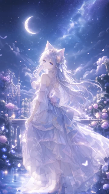梦幻月光猫耳女孩手机壁纸
