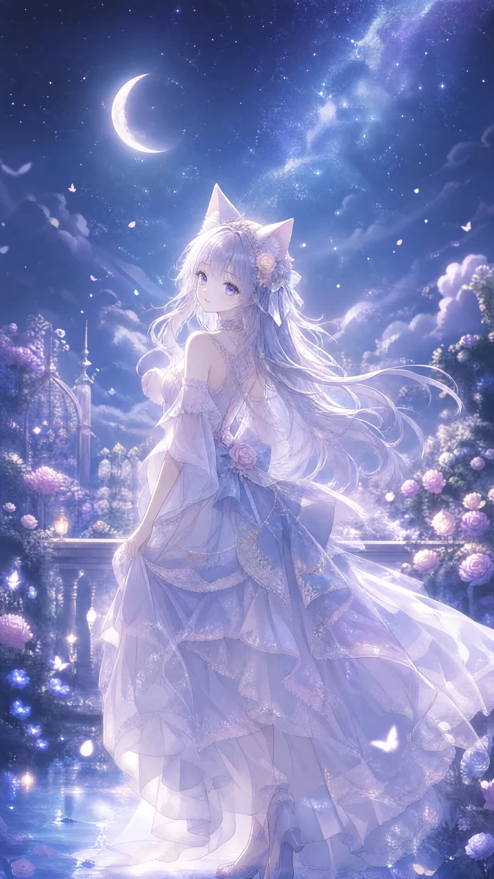 梦幻月光猫耳女孩手机壁纸