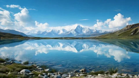 高原湖泊雪山倒影桌面壁纸
