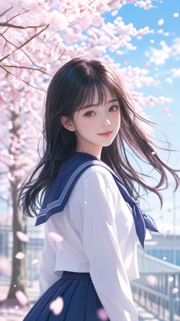 樱花树下的水手服女孩手机壁纸
