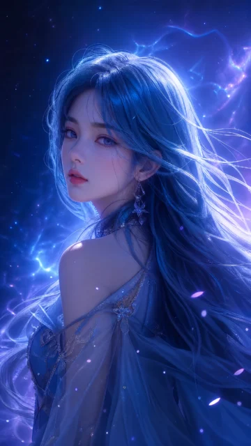 梦幻蓝发女孩手机壁纸
