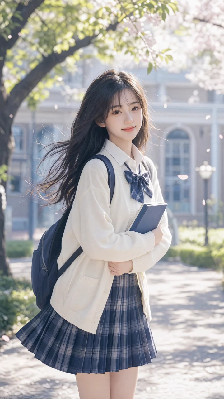 清晨校园女孩手机壁纸