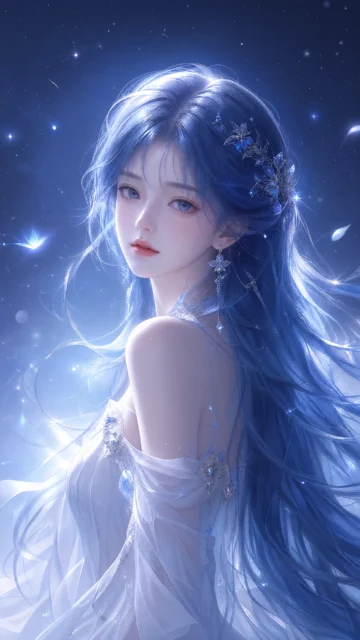 梦幻蓝发女孩手机壁纸
