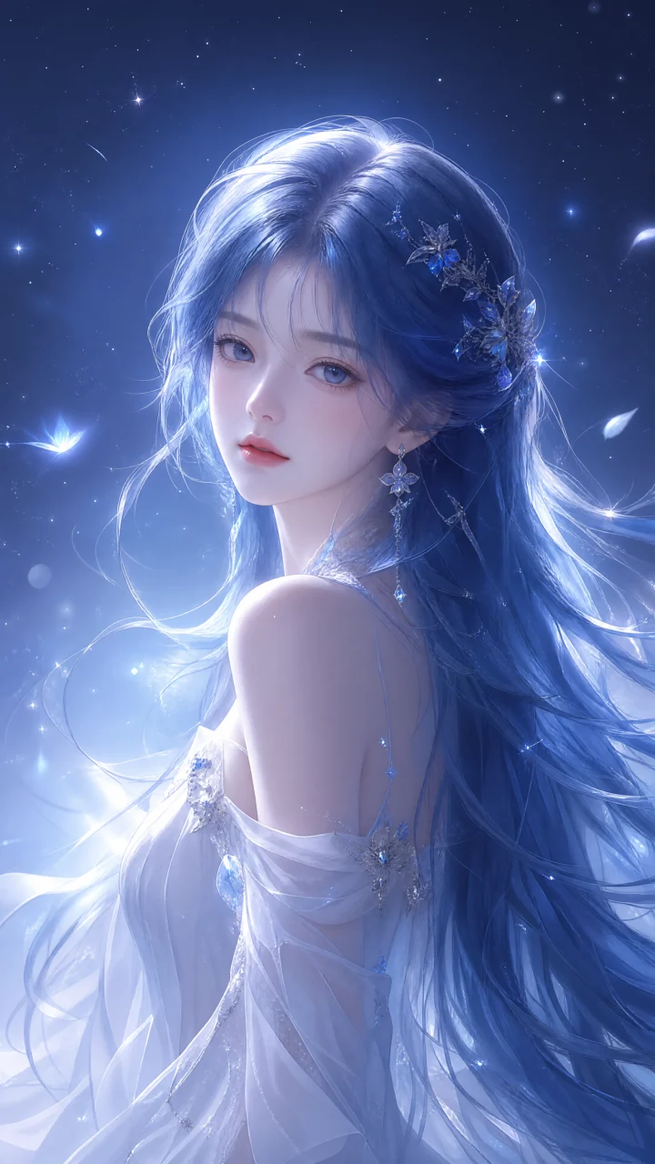 梦幻蓝发女孩手机壁纸